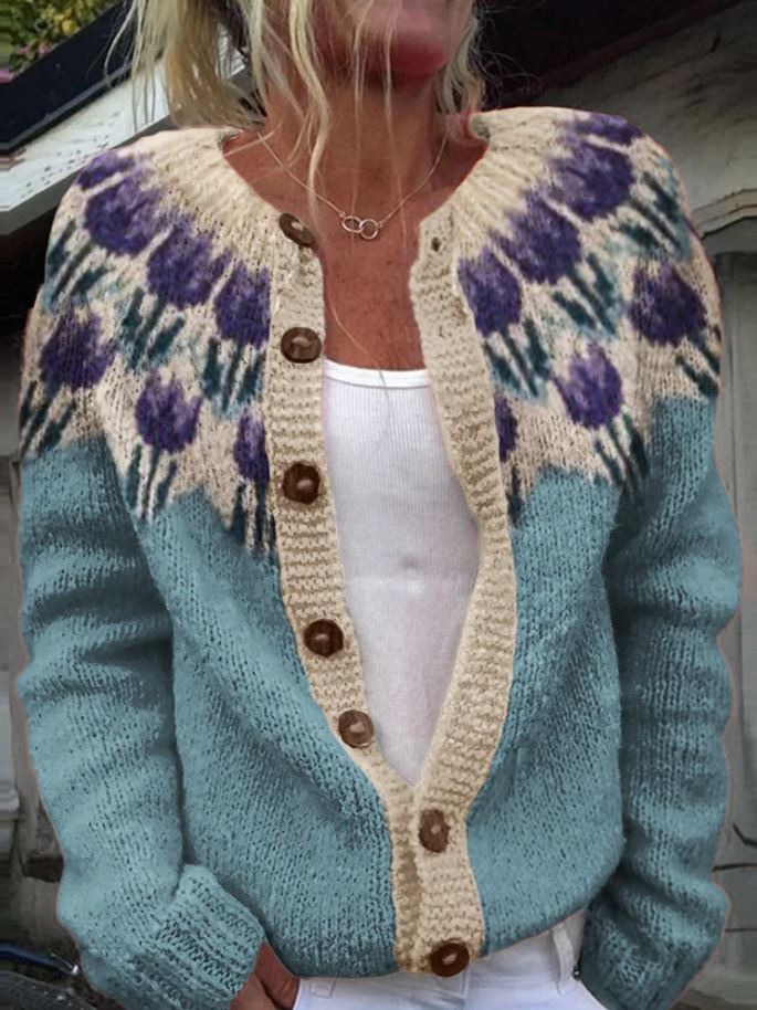 Keysha™ | Cardigan con motivo floreale