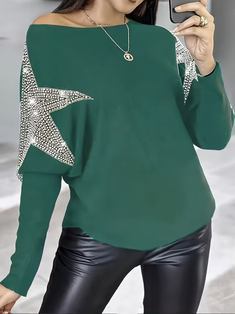 Doralissea - Elegante Maglione a Maniche Lunghe con Stampa Stellare