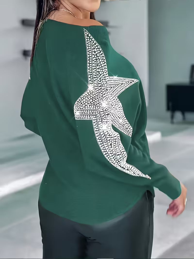 Doralissea - Elegante Maglione a Maniche Lunghe con Stampa Stellare