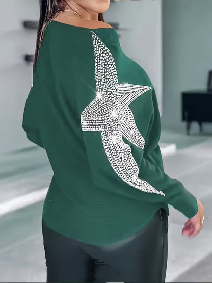 Doralissea - Elegante Maglione a Maniche Lunghe con Stampa Stellare