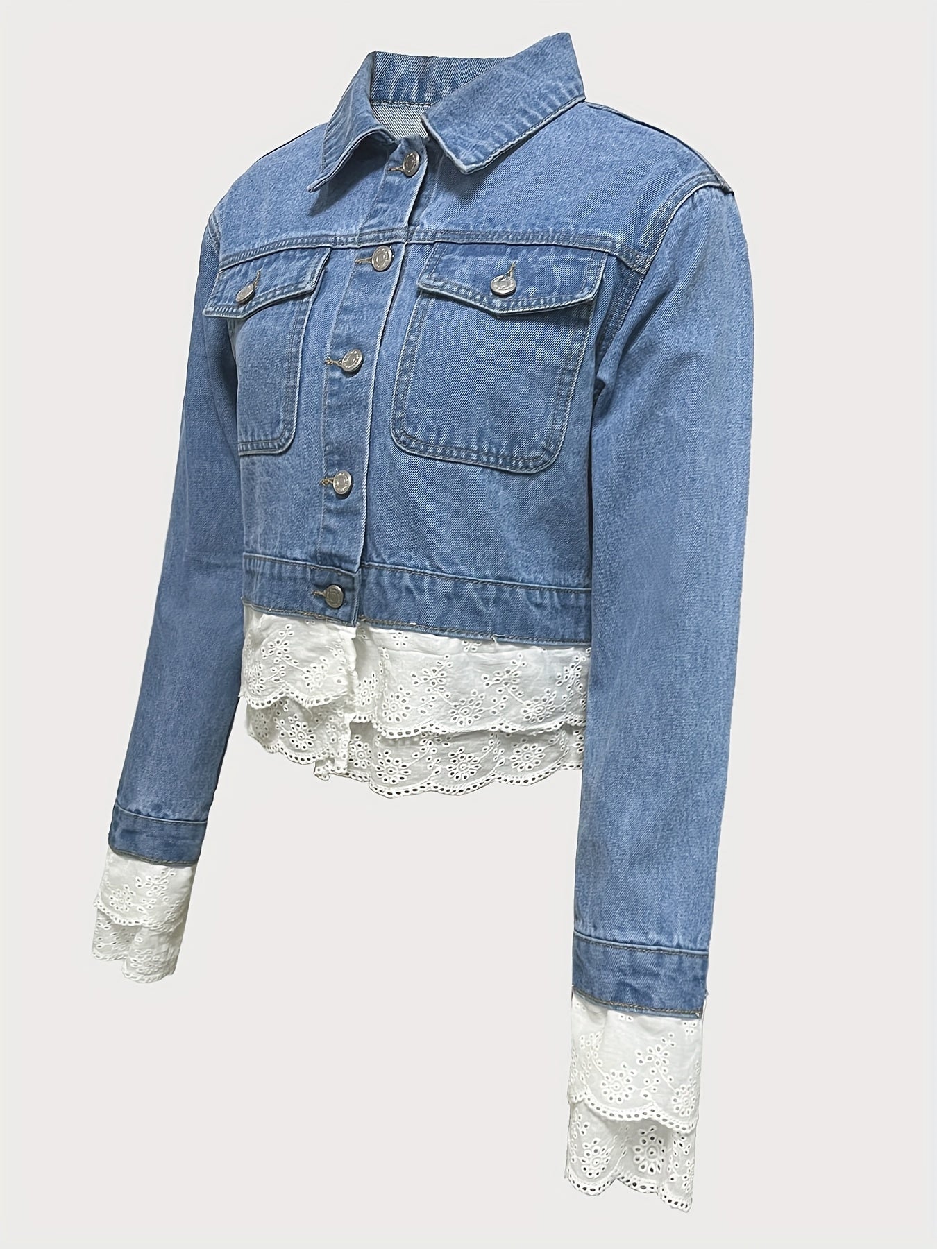 Ninthe™ | Giacca di Jeans con Dettagli Romantici in Pizzo