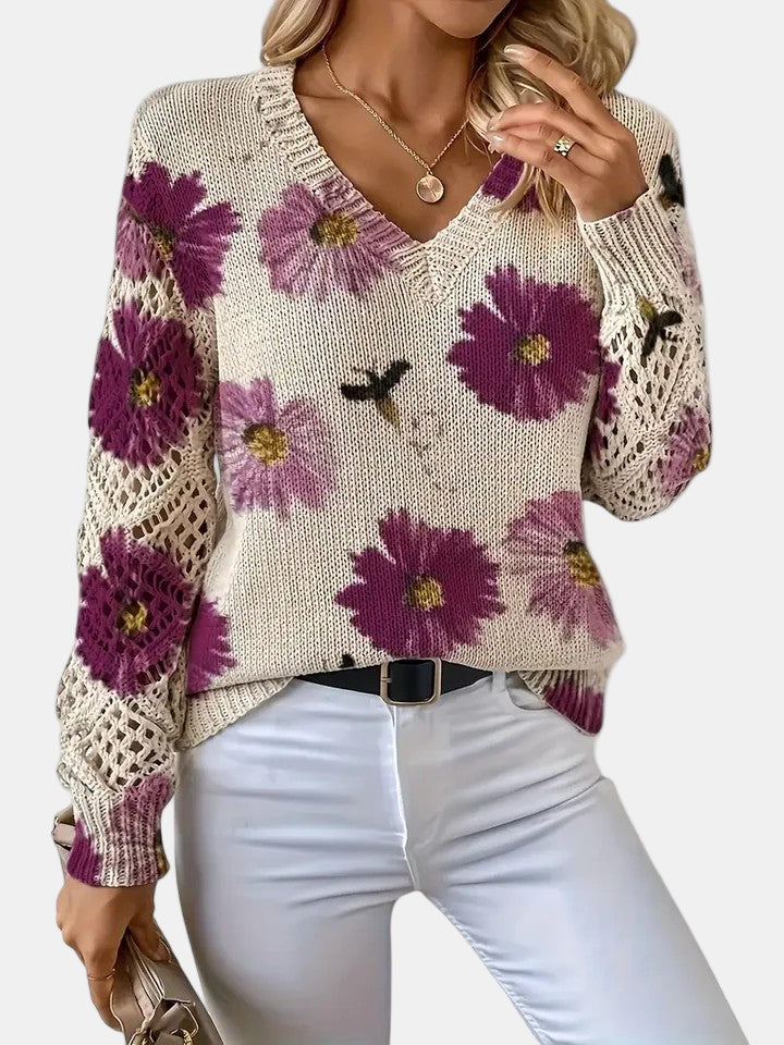 ANNELIESE – MAGLIONE A FIORI IN MAGLIA