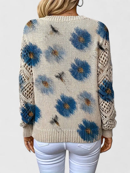 LAUREN – MAGLIONE A V CON FIORI APERTI