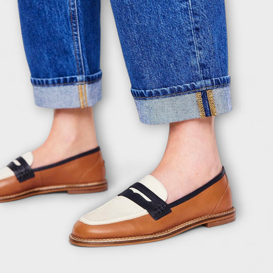 Oceane | Mocassino Marrone con Punta Rotonda e Design a Blocchi di Colore