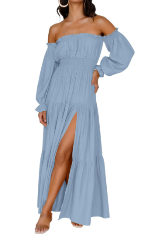 KENDRA – ABITO MAXI ROMANTICO OFF-SHOULDER