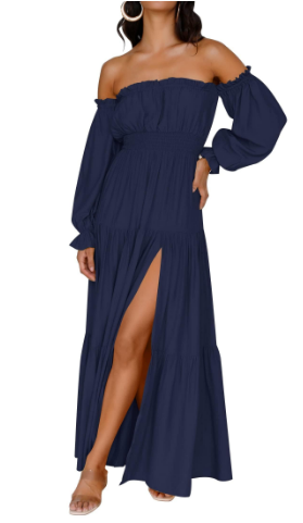 KENDRA – ABITO MAXI ROMANTICO OFF-SHOULDER