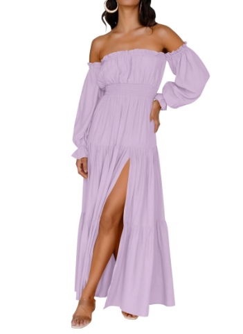 KENDRA – ABITO MAXI ROMANTICO OFF-SHOULDER