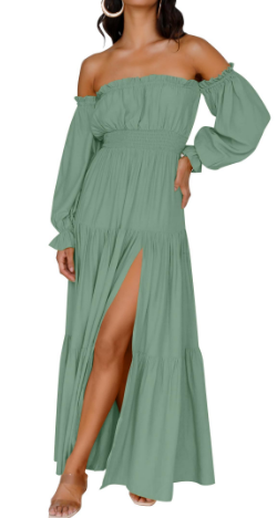 KENDRA – ABITO MAXI ROMANTICO OFF-SHOULDER