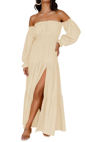 KENDRA – ABITO MAXI ROMANTICO OFF-SHOULDER