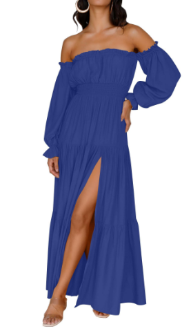 KENDRA – ABITO MAXI ROMANTICO OFF-SHOULDER