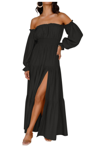 KENDRA – ABITO MAXI ROMANTICO OFF-SHOULDER