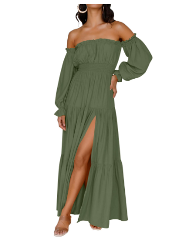 KENDRA – ABITO MAXI ROMANTICO OFF-SHOULDER