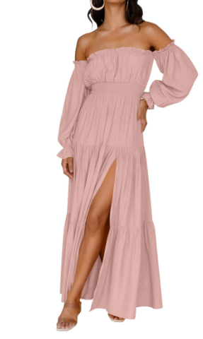 KENDRA – ABITO MAXI ROMANTICO OFF-SHOULDER