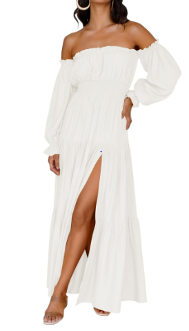 KENDRA – ABITO MAXI ROMANTICO OFF-SHOULDER