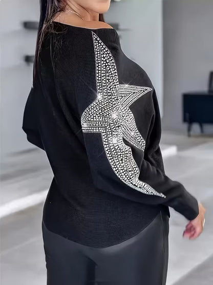 Doralissea - Elegante Maglione a Maniche Lunghe con Stampa Stellare