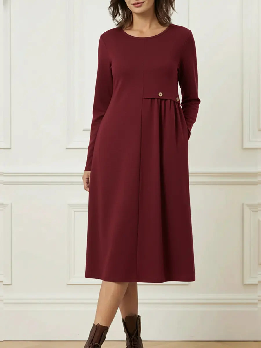 Helisavelle - Abito Midi in Cotone con Maniche Lunghe in Stile Casual
