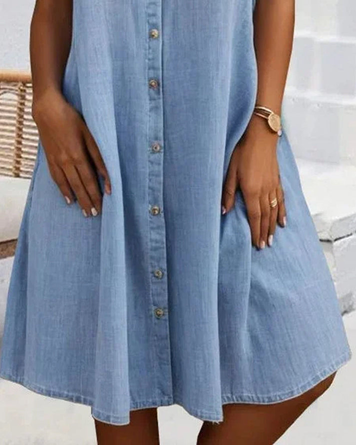 Janny™ | Abito in denim a maniche corte con chiusura a bottoni