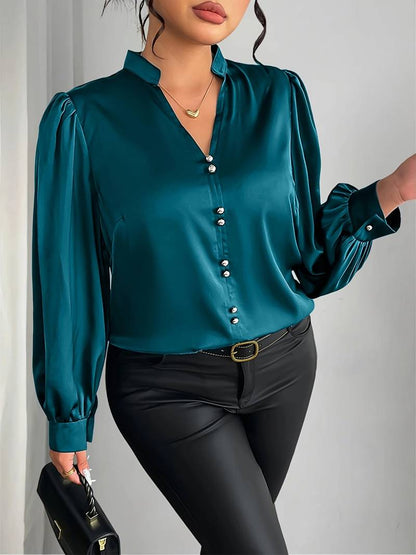 Thaliravelle - Blusa Elegante con Maniche a Palloncino e Scollatura a V