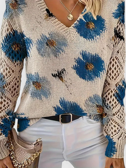 LAUREN – MAGLIONE A V CON FIORI APERTI