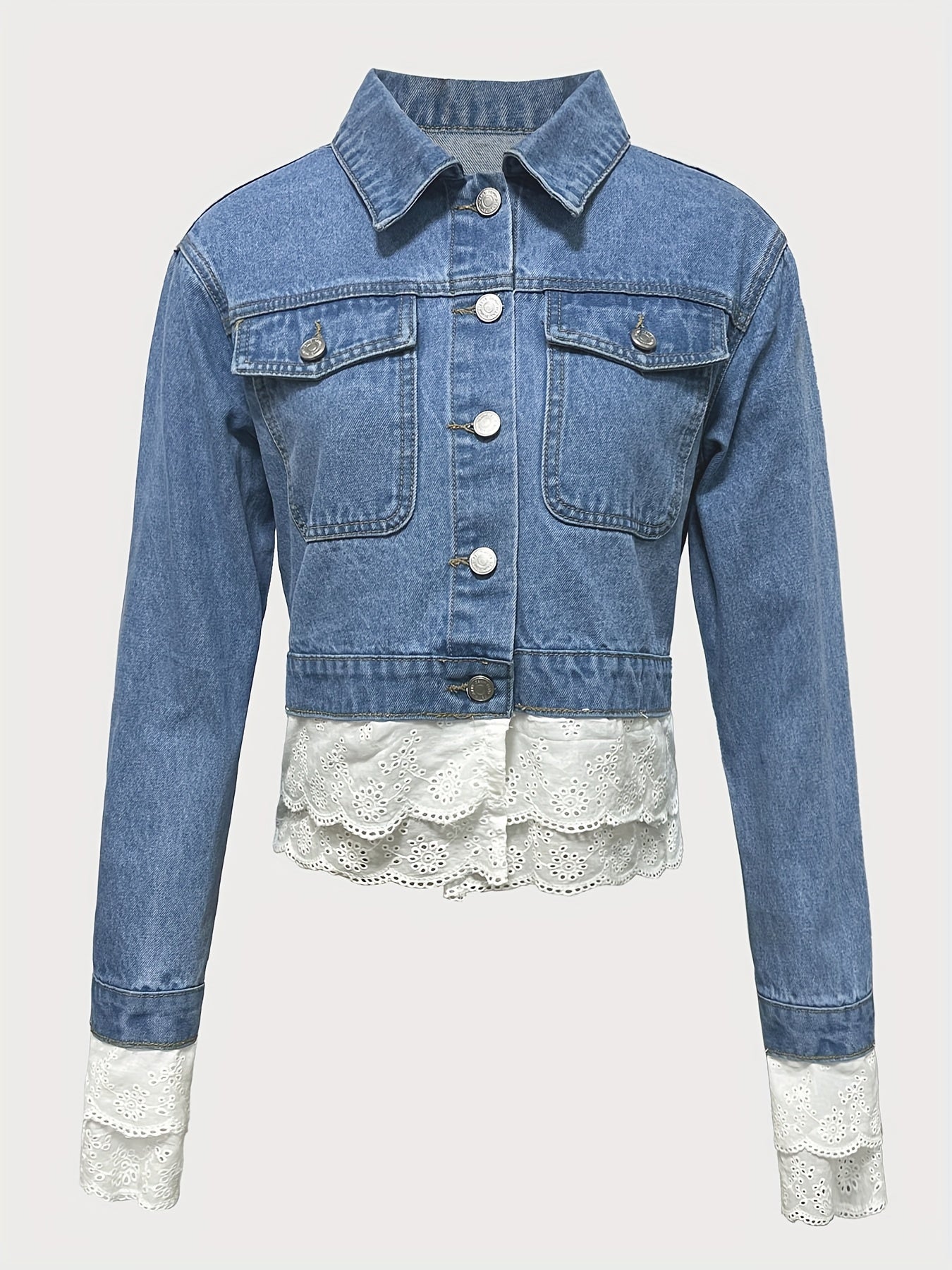 Ninthe™ | Giacca di Jeans con Dettagli Romantici in Pizzo