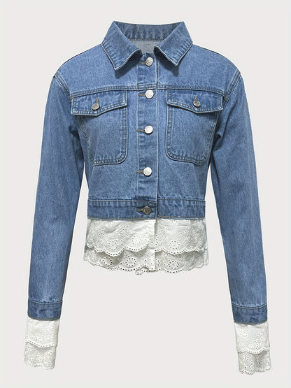 Ninthe™ | Giacca di Jeans con Dettagli Romantici in Pizzo