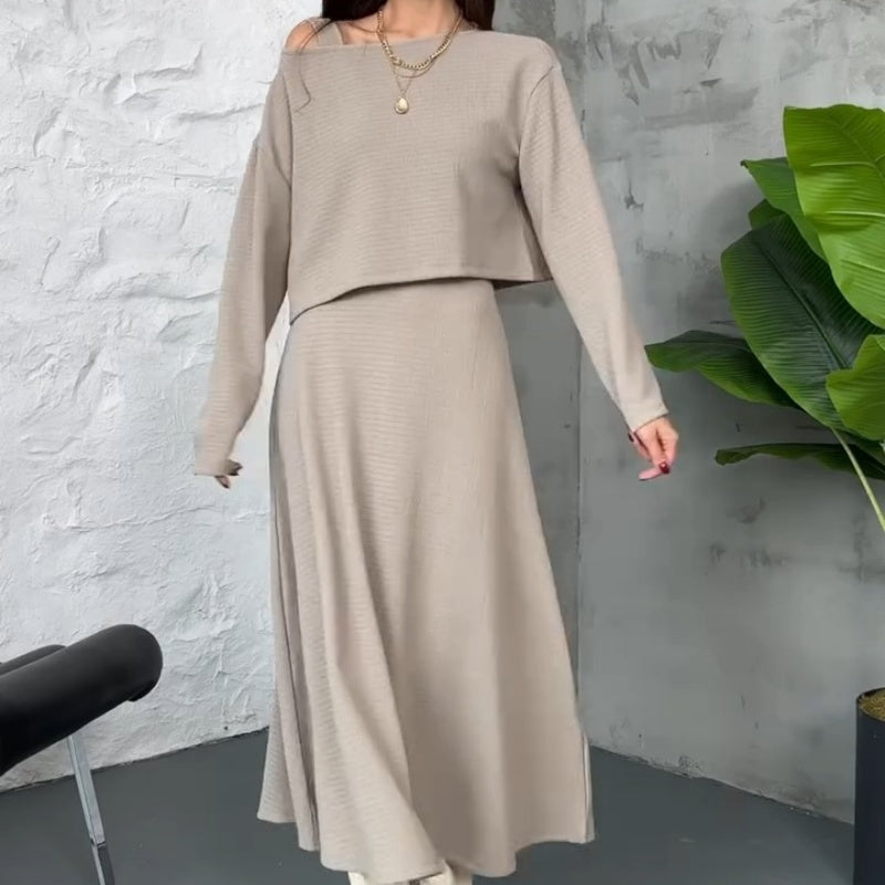 Kalissavine - Set Due Pezzi in Maglia per Donne – Vestito Midi & Elegante Top Corto