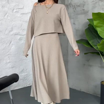 Kalissavine - Set Due Pezzi in Maglia per Donne – Vestito Midi & Elegante Top Corto