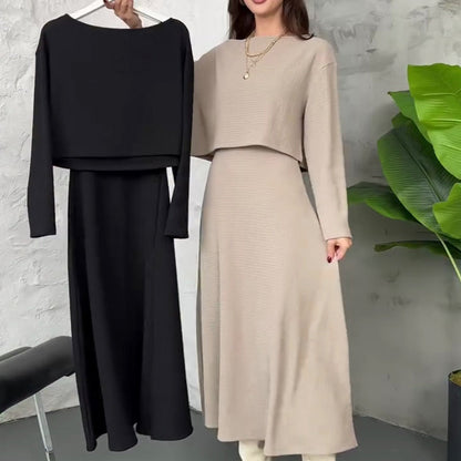 Kalissavine - Set Due Pezzi in Maglia per Donne – Vestito Midi & Elegante Top Corto