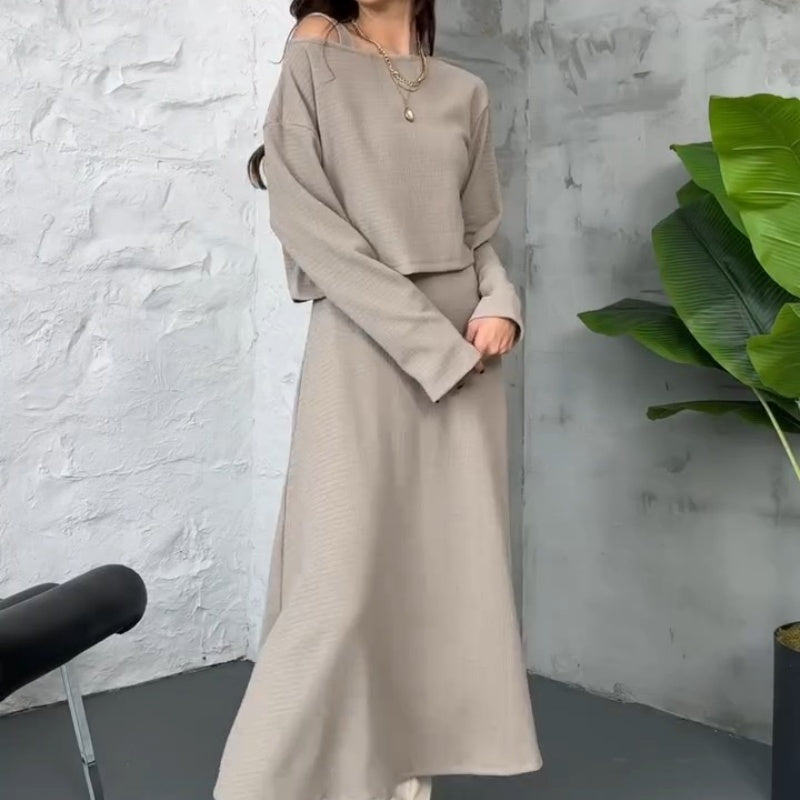 Kalissavine - Set Due Pezzi in Maglia per Donne – Vestito Midi & Elegante Top Corto