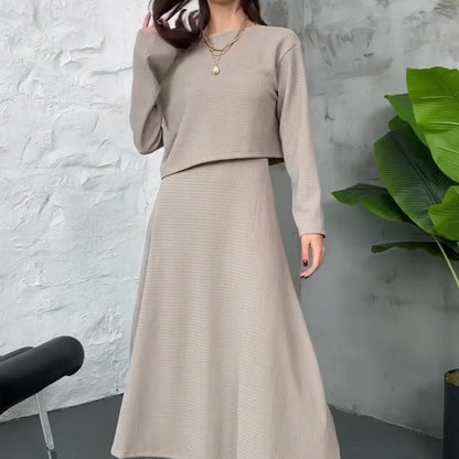 Kalissavine - Set Due Pezzi in Maglia per Donne – Vestito Midi & Elegante Top Corto