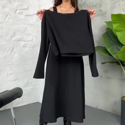 Kalissavine - Set Due Pezzi in Maglia per Donne – Vestito Midi & Elegante Top Corto