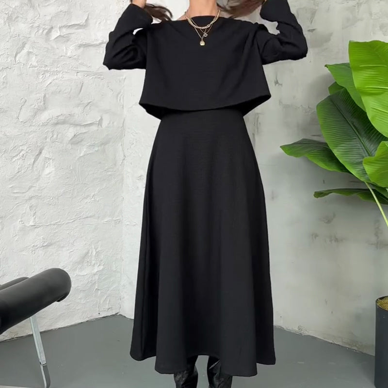 Kalissavine - Set Due Pezzi in Maglia per Donne – Vestito Midi & Elegante Top Corto