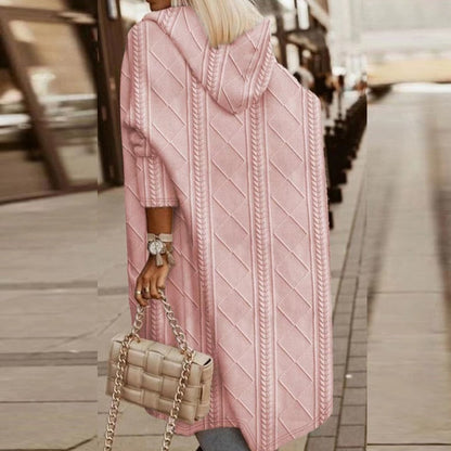 BELLE – CARDIGAN LUNGO IN MAGLIA LUSSUOSO CON CAPPUCCIO